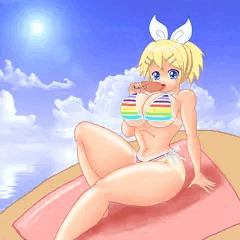 しましまビキニの巨乳化リンちゃん