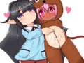 あいろ兄さん誕生日おめでとう！（遅刻）にかこつけて、ようまえんのイベントスチル絵。ルーちゃん（デザイン：あいろ兄さん）とヒナコちゃん（デザイン：きくらげさん）。果たしてこの絵は…どんな状況なのか…？
