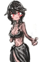 黒髪赤目水着娘