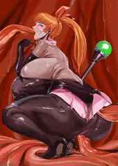 触手に侵される巨乳娘