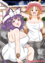 温泉カラカワちゃん＆ニッコウちゃん（タオル・湯気・全裸）