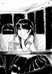 喫茶店だか、ファミレスだかで少し不機嫌になっている女の子