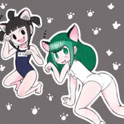 はなちゃんとまきなちゃんスク水にゃんこ