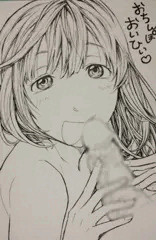 うっとり顔でおフェラ(線画モノクロ)