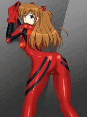 触手プラグスーツを着せられたアスカ（背面）