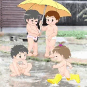 雨のお庭で