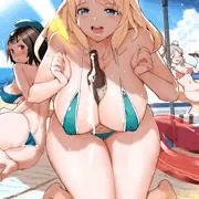 海（ビーチ）での重巡艦