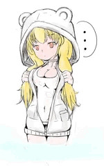金髪巨乳ツインテール白スク熊耳フード