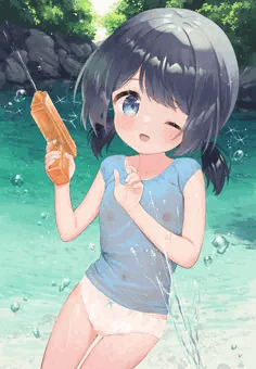 服のまま水遊び