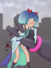 下腹部に巨指がめり込む魔法少女