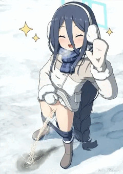 雪上おしっこを見せてくれるアリスちゃん