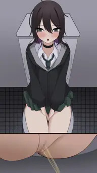 夜の暗い校舎のトイレでおしっこする女の子