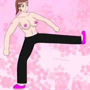 黒ズボンキック女三四郎全身絵