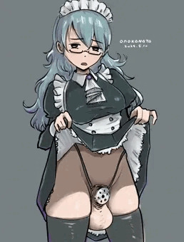 死ぬほど嫌そうな顔で貞操帯を見せてくれるメイドさん。
