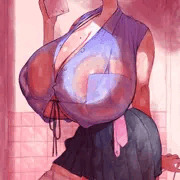 青シャツ爆乳