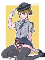 敬礼するふたなり婦警
