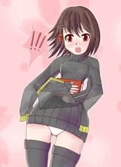 全身黒コーデの千体ちゃんでもパンツは白