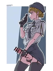 二丁拳銃を構えるふたなり婦警