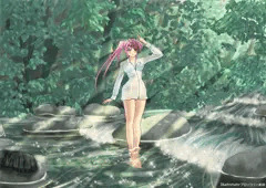 森の小川で水浴びしてる美少女