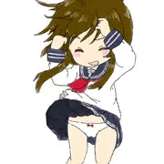 風でスカートがめくれてパンチラしている電ちゃん