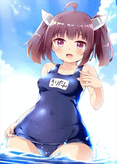 海で遊ぶスク水きりたん