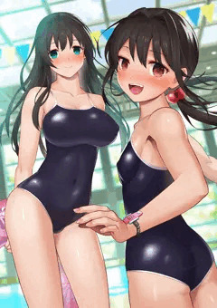プールのスク水姉妹