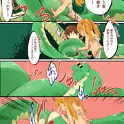 ロリラミアに拘束されながら尻尾コキされる4コマ漫画
