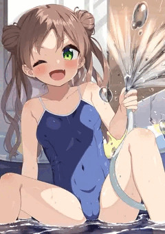 夏のプールでスク水えちえち