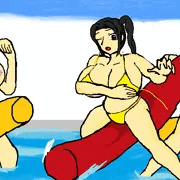 ビキニトップの剥がし合い
