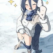 雪上おしっこを見せてくれるアリスちゃん