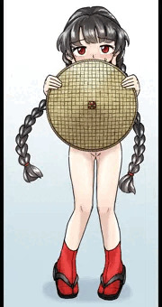 笠で隠す成美ちゃん