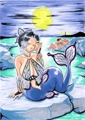 月夜の人魚と忍び寄るタコ