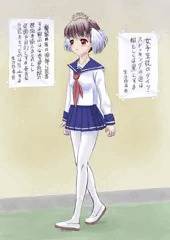 学校の廊下を歩くオデットちゃん