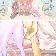 水着ティーパーティーの3人が小さい椅子に並んで座ったらすごい説
