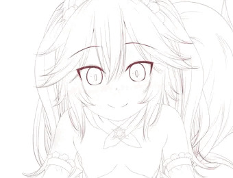 小さな玉藻の前とチュッチュもにゅもにゅ　線画