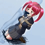 ツインテブレザー女子拘束フェラ
