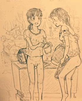 オマンコ丸出しで水遊びするJSちゃんたち