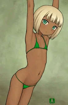 金髪褐色女児と緑