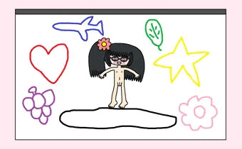 画用紙の世界に入り込んで