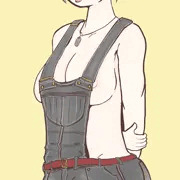 裸オーバーオールの女の子
