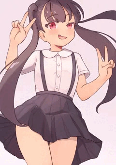 あなたを見つめる吊りスカート少女