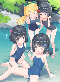 スク水で川遊び