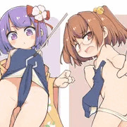 びっくりする着替え中の阿求＆小鈴