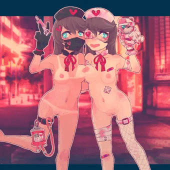 ハロウィン　ナースコスプレ姉妹