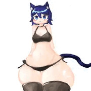 特盛下半身ねこ娘の膨乳