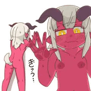 透明な壁に押し付けられあくま