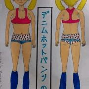 デニムホットパンツの女