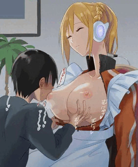充電中のメイドロボットのおっぱいを吸いまくる