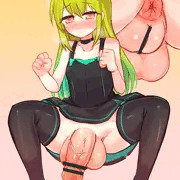 ふたなりキミドリさんのガニ股射精お漏らしシチュ