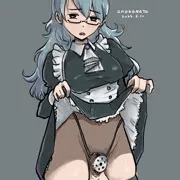 死ぬほど嫌そうな顔で貞操帯を見せてくれるメイドさん。